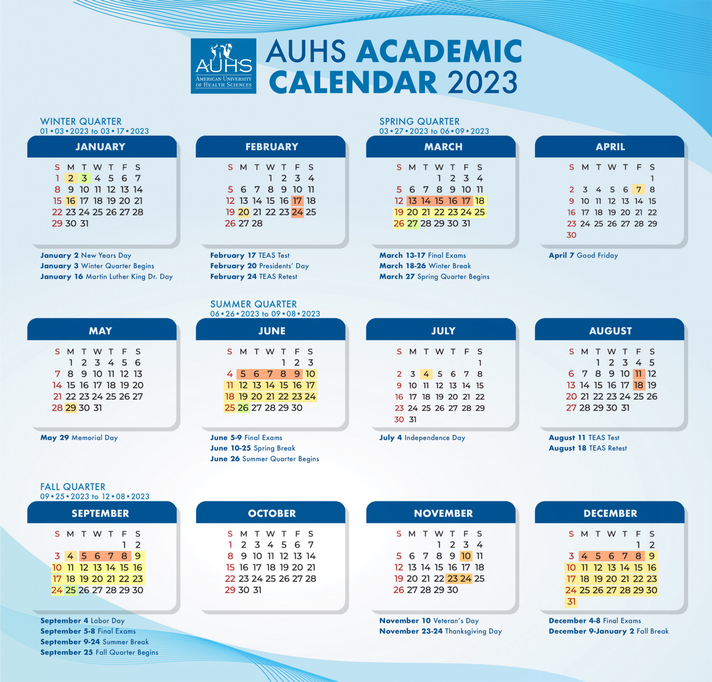 Academic Calendar – American University of Health Sciences