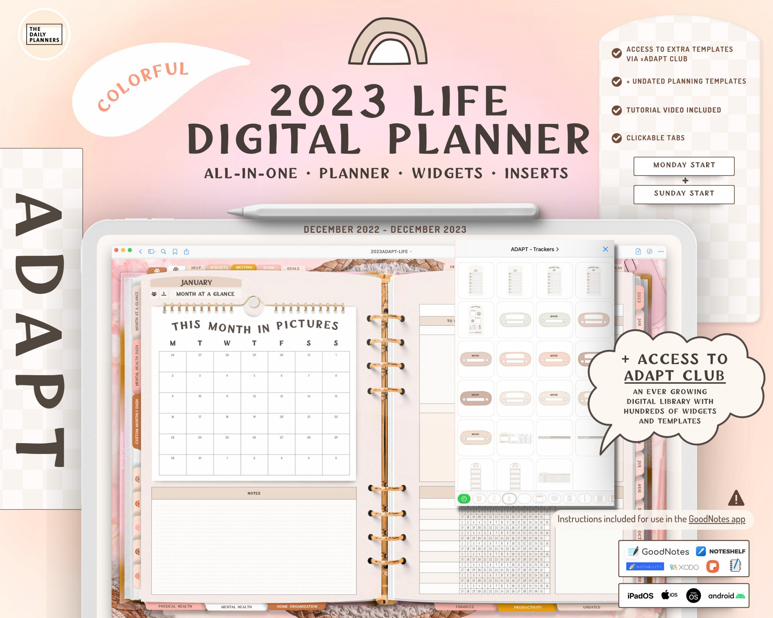 ADAPT LIFE Digital Planner Colorful DATED Goodnotes, Apple