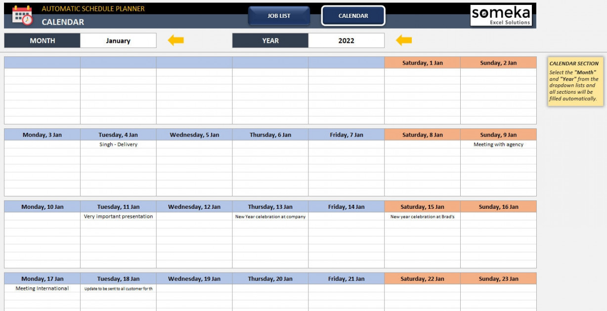 Automatic Schedule Planner in Excel Editable Calendar Maker - Etsy