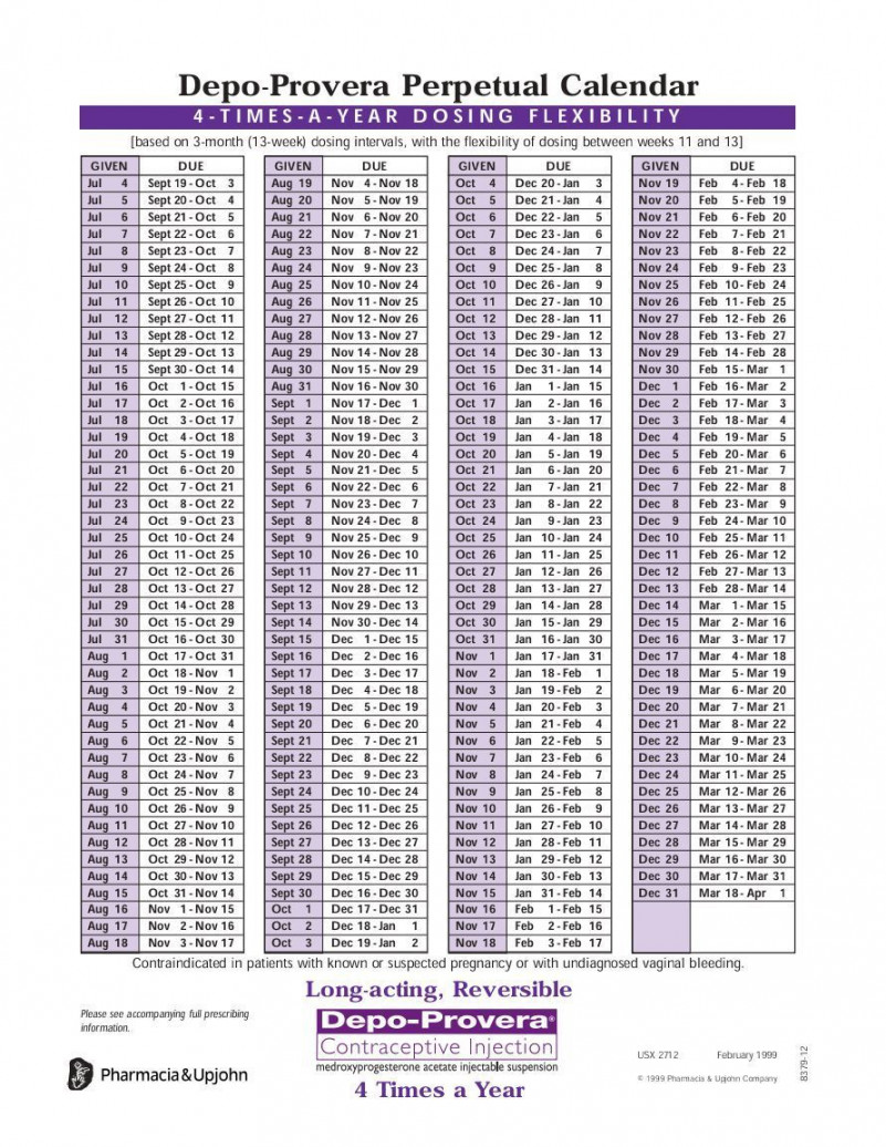 Depo-Provera Perpetual Calendar-Depo-Provera Perpetual Calendar