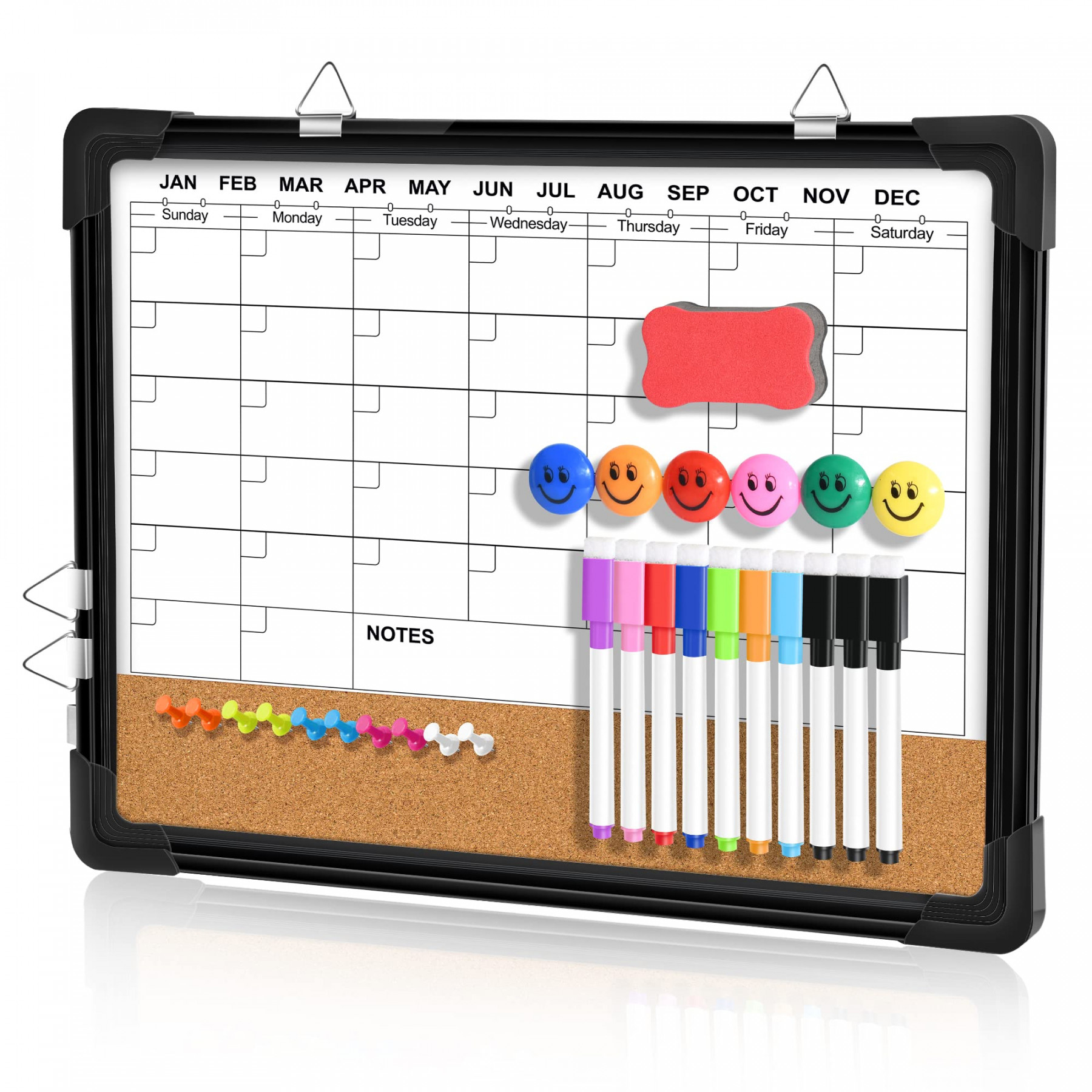 Dry Erase Calendar Board Cork Board Combo for Wall, " x " Magnetic  Double-Sided Monthly CalendarSee more Dry Erase Calendar Board Cork Board