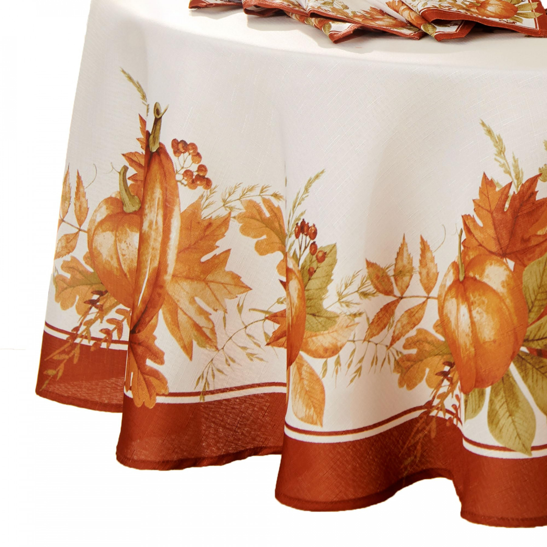 Elrene Home Fashions Autumn Pumpkin Grove Tablecloth, " Round, Multi Color