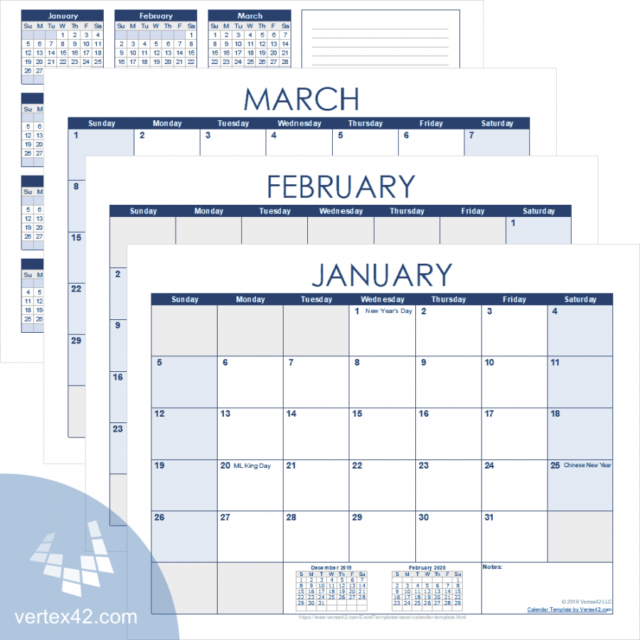 Excel calendar template for and beyond