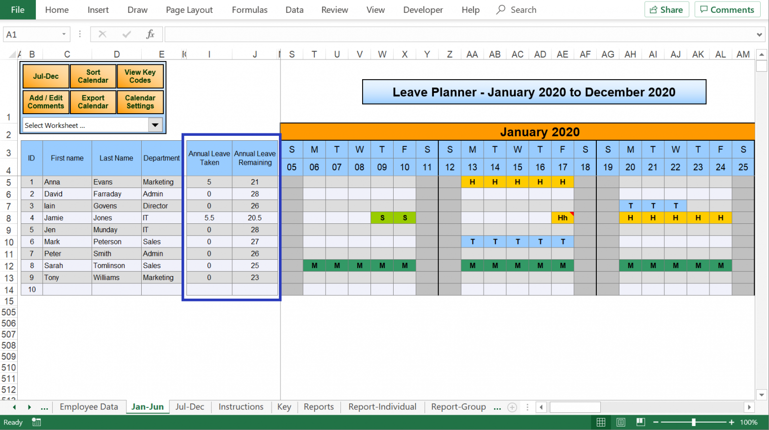 Excel Holiday Planner - staff holiday management