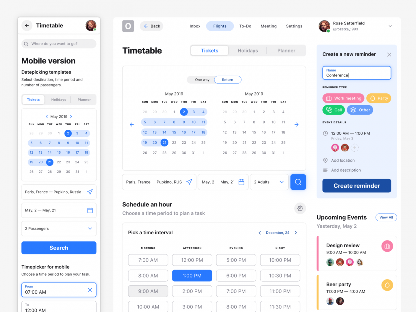 Figma calendar app template for mobile and desktop by Roman