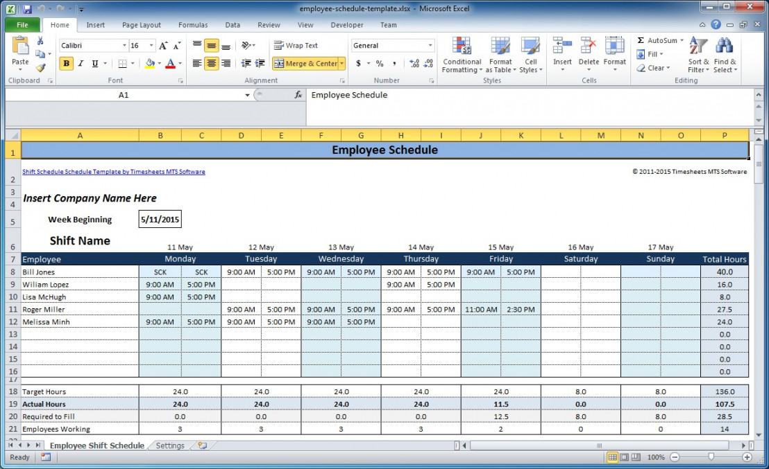 Free Employee and Shift Schedule Templates