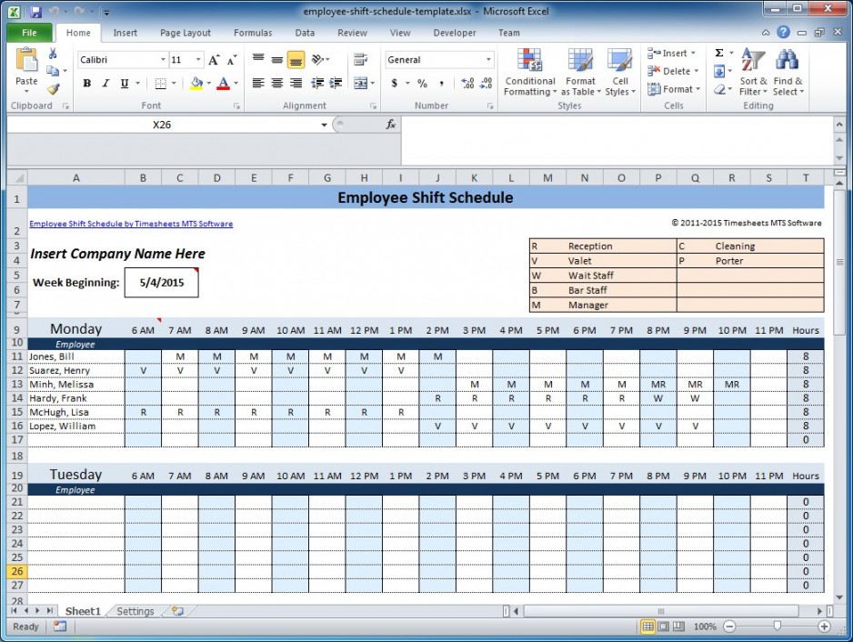 Free employee and shift schedule templates