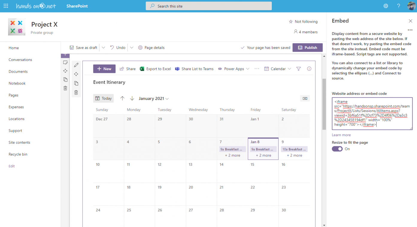 How to embed a modern calendar to a SharePoint page - HANDS ON