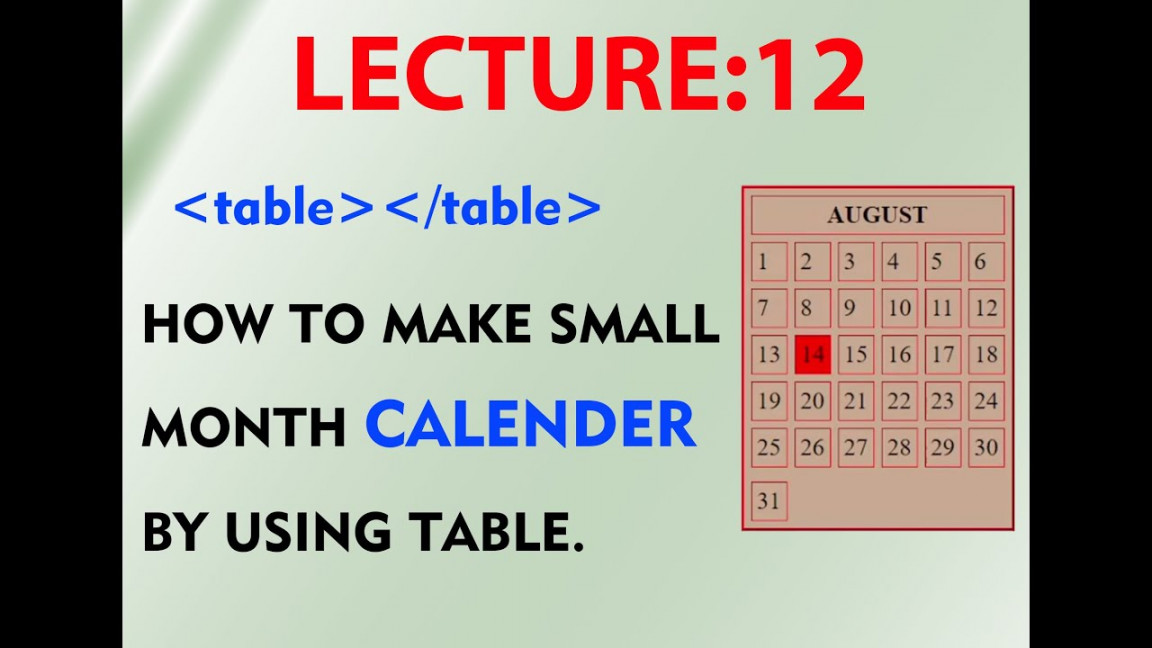 How to make calendar using HTML in notepad Creating calendar in Html  Month calendar Html project