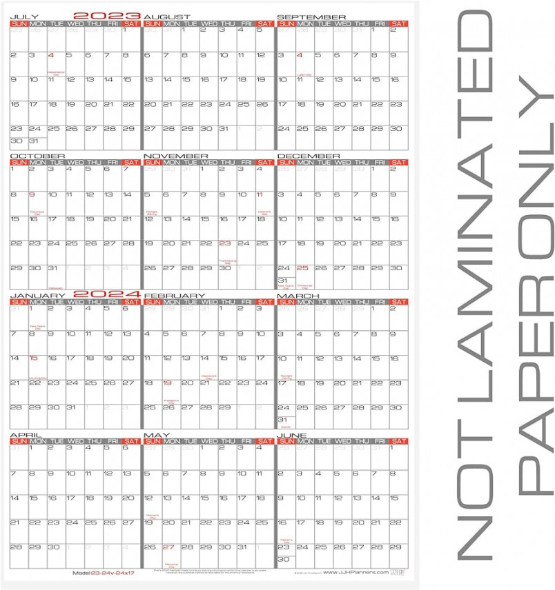 JJH Planners - Paper - " x " Large Academic -20 Wall Calendar -  Vertical  Month Yearly Annual Planner (P--v-x)