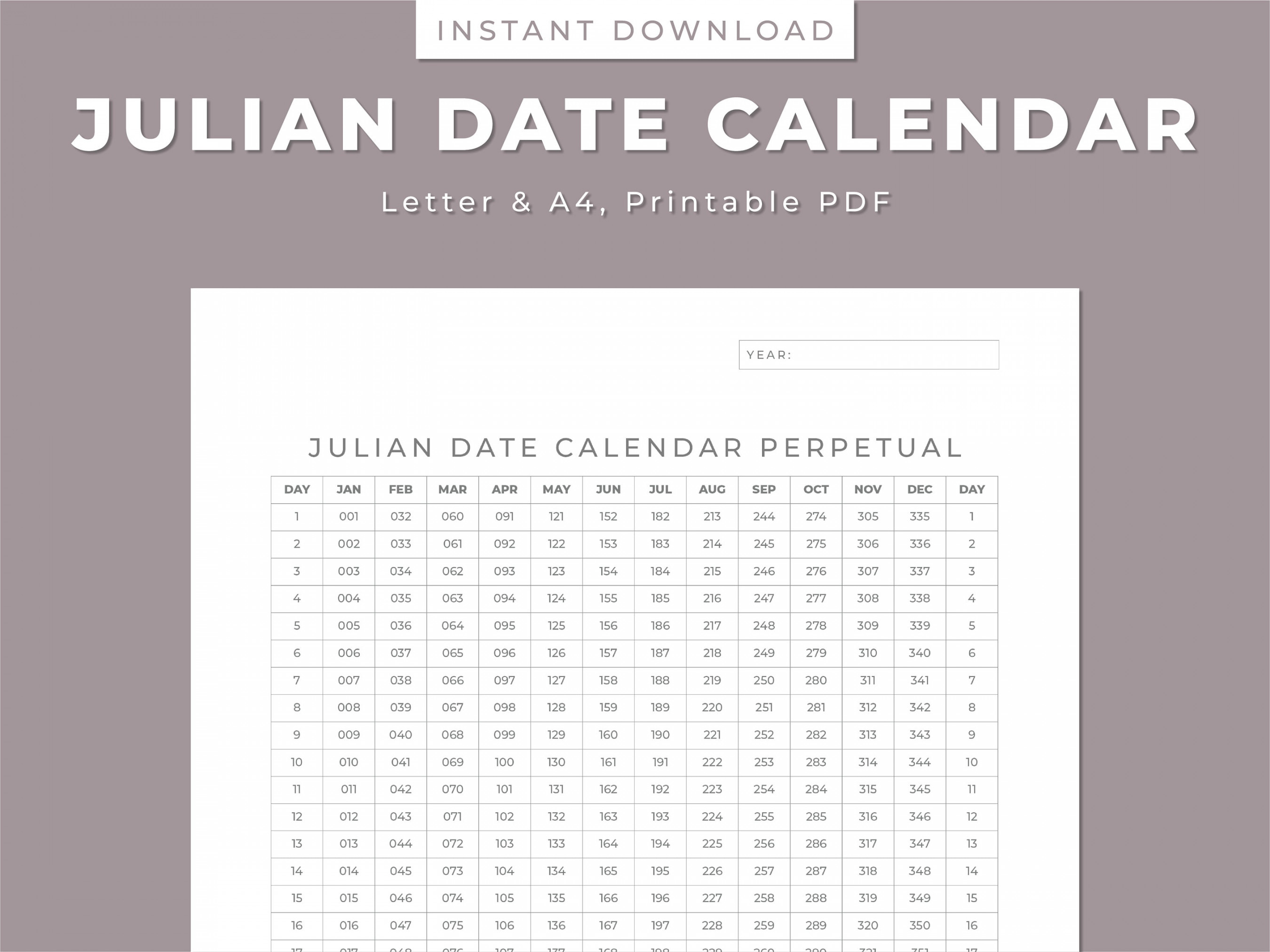 Julian Date Calendar Project Management Perpetual/leap Yr