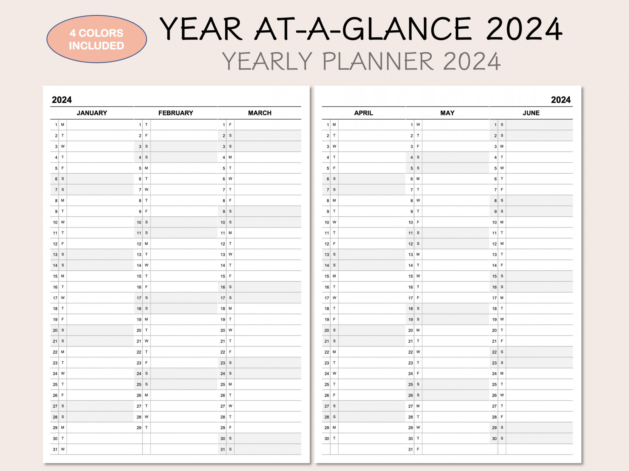 Printable Yearly Planner Calendar  Yearly Overview  - Etsy