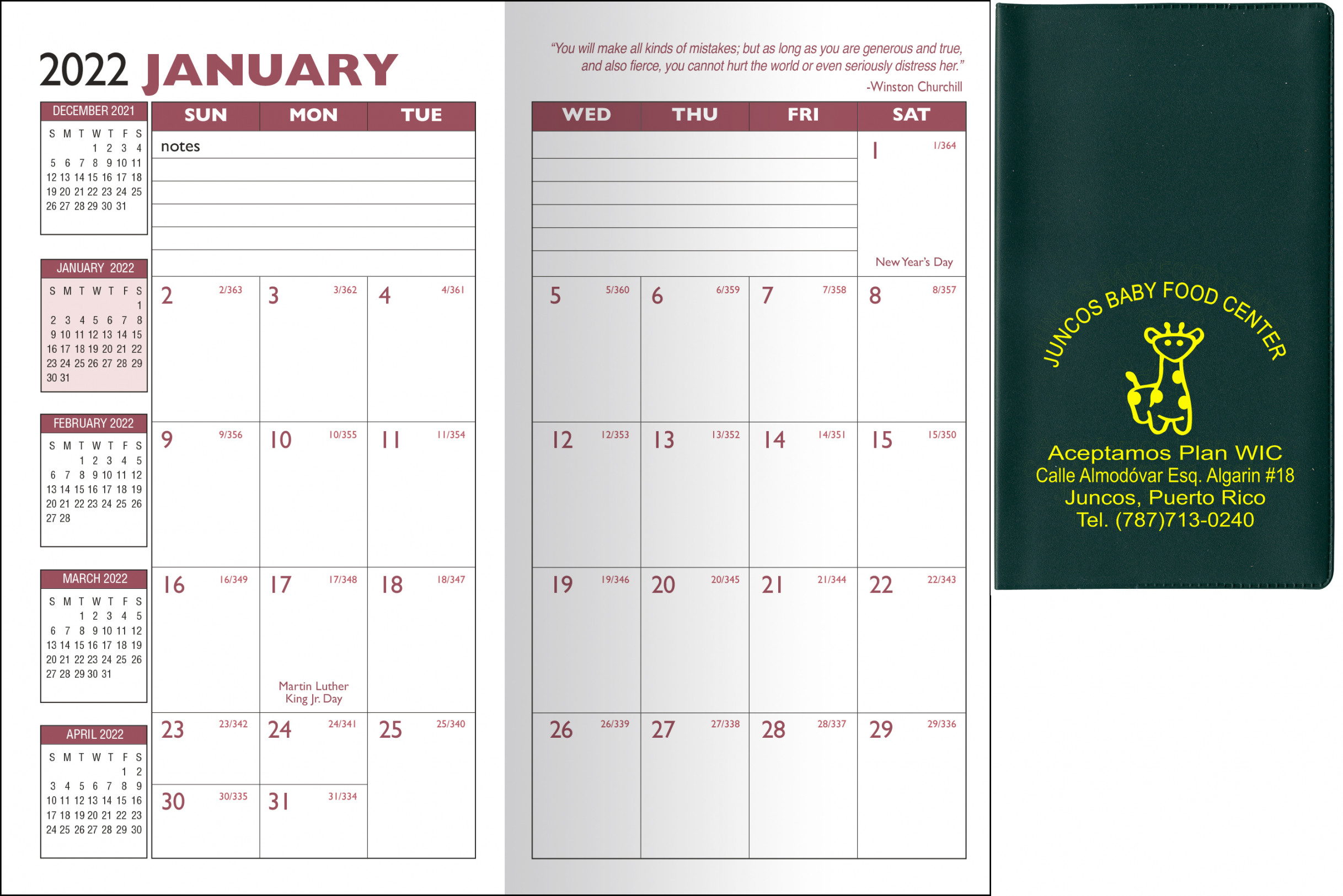 Promotional month vinyl pocket planner with time zone chart