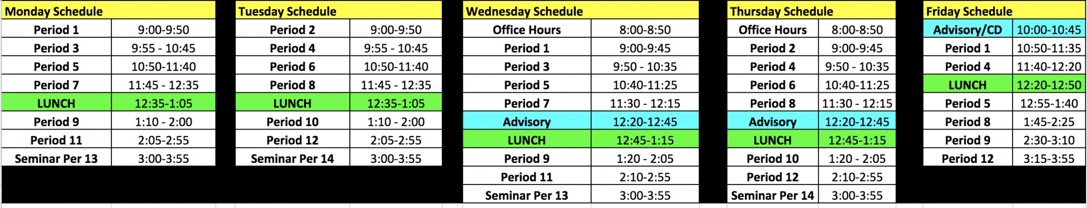 Regular week bell schedule da vinci design