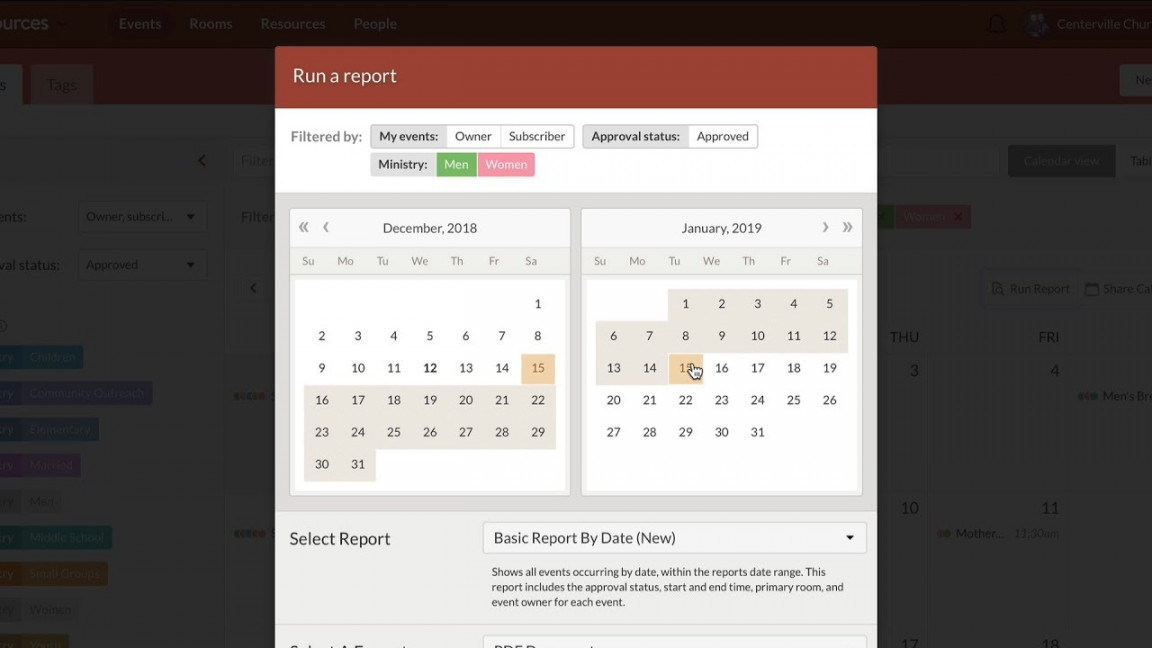 Running Reports in Planning Center Calendar