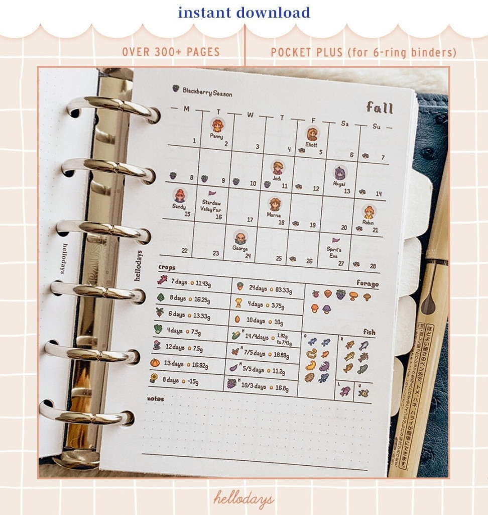 Stardew valley planner / journal guide pdf pocket plus ring etsy