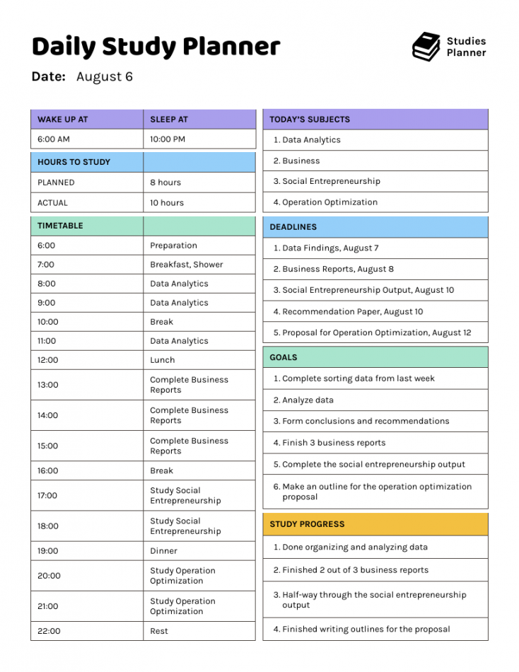 Study Plan Template - Venngage