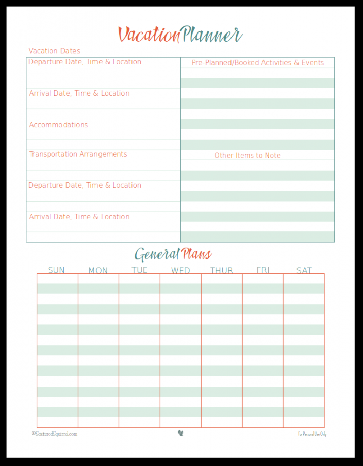 Vacation Planner Printables