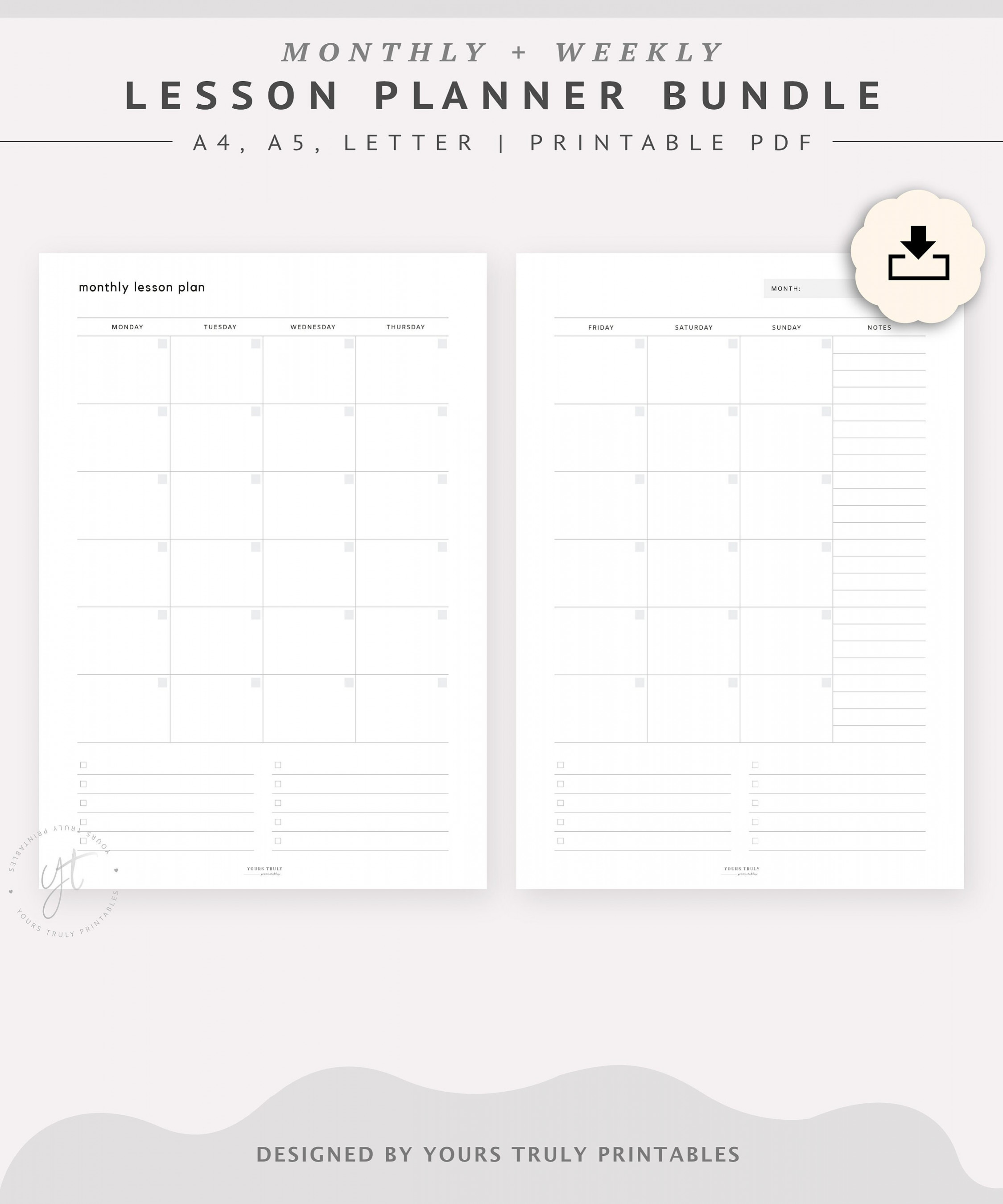 Weekly Lesson Planner Template Lined and Blank Monthly - Etsy