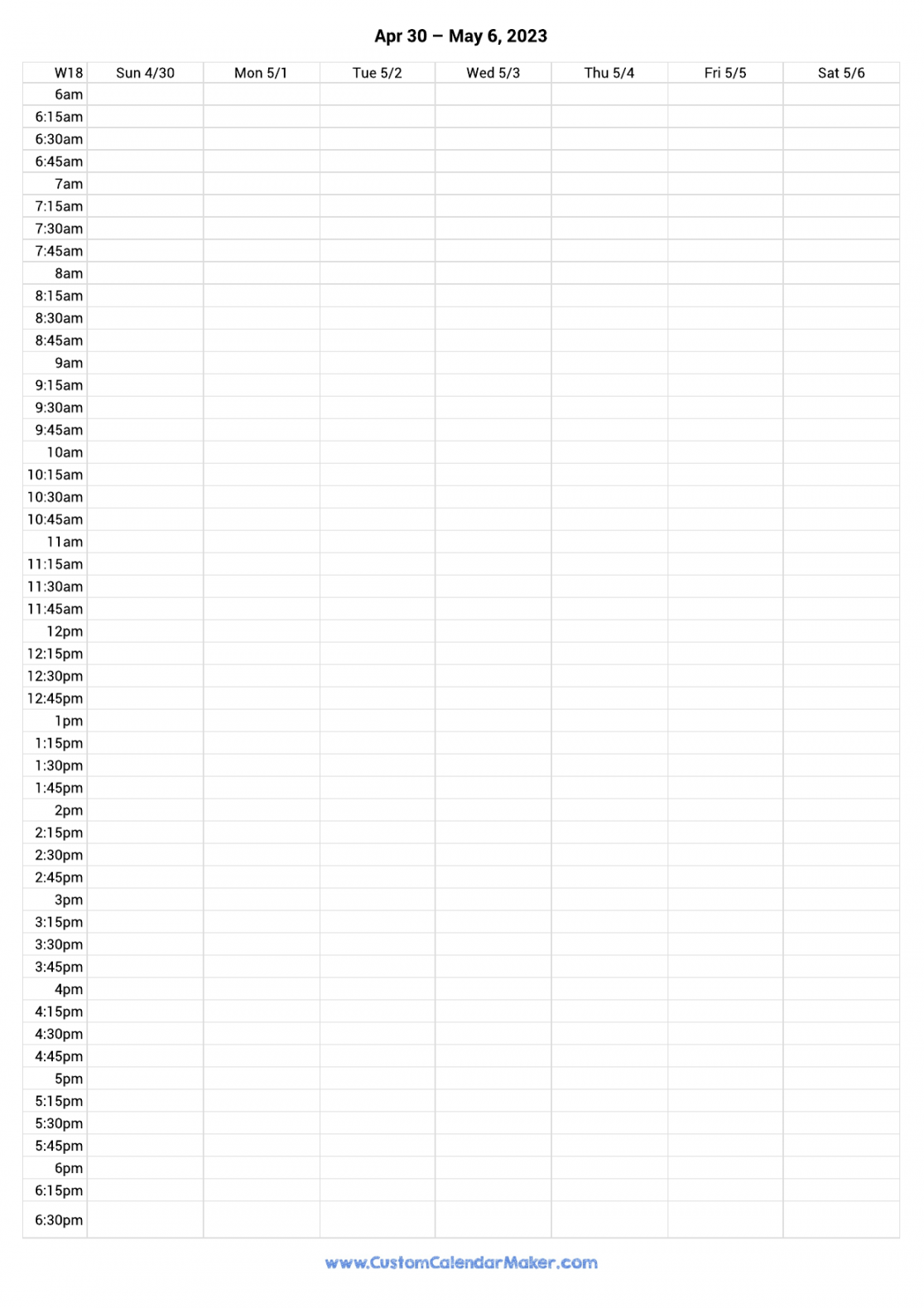 Weekly Planner Template May  with  Minute Intervals