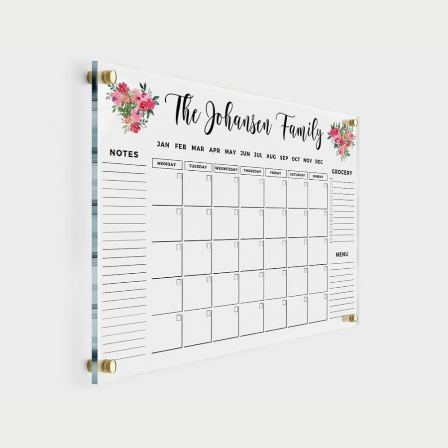 Acrylic Floral Wall Calendar - Dry Erase Monthly Calendar Family Planner,   Calendar w Marker, Monthly and Weekly Personalized Note Board  ("x",