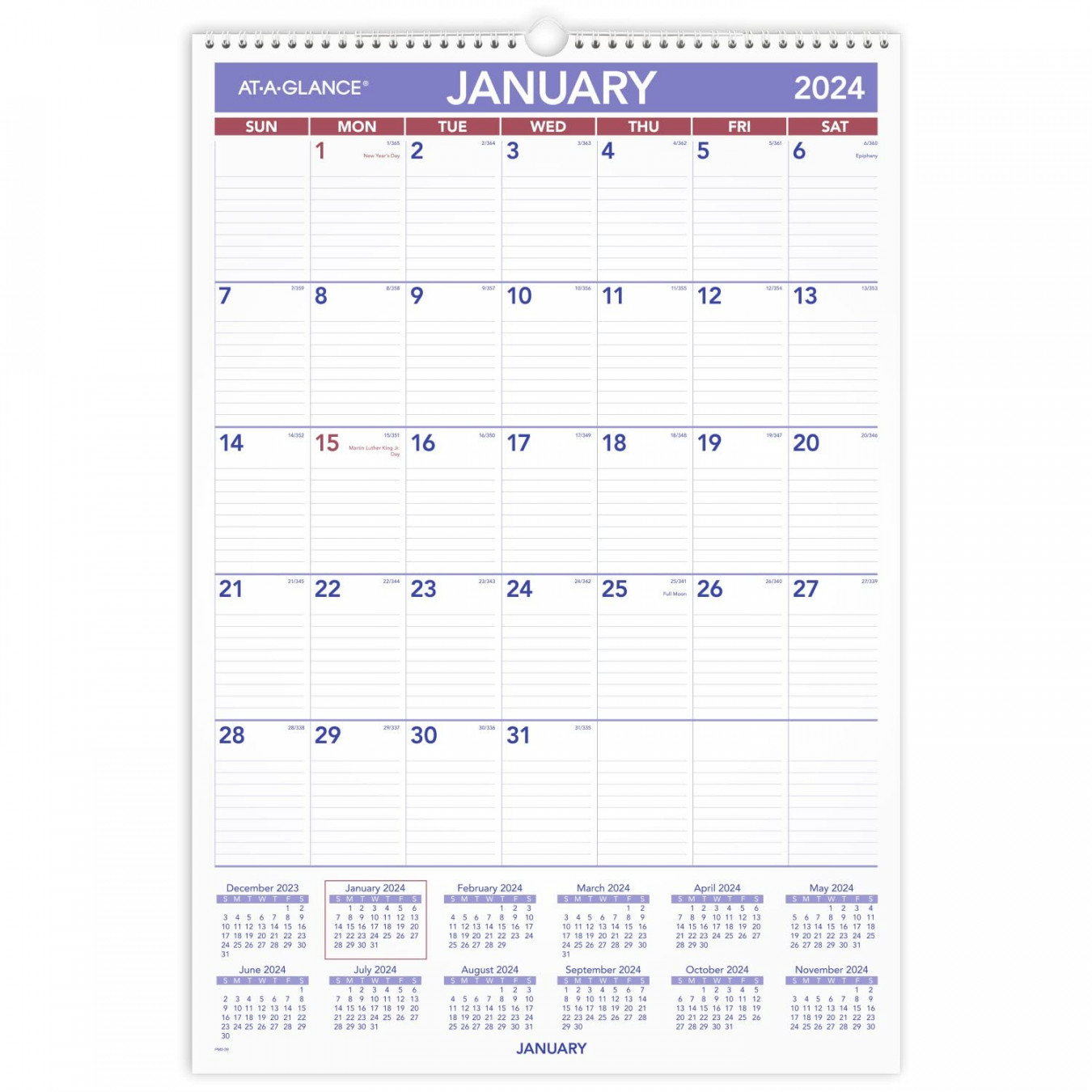 AT-A-GLANCE  Wall Calendar, -/" x -/", Large, Spiral Bound,  Monthly (PM8)