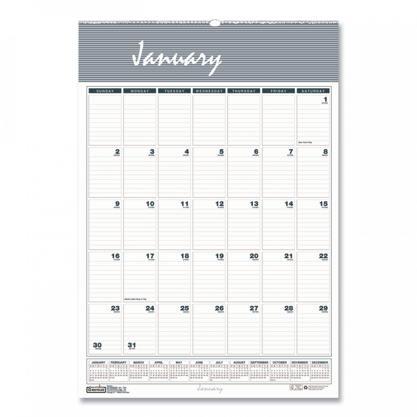 Bar Harbor Recycled Wirebound Monthly Wall Calendar,