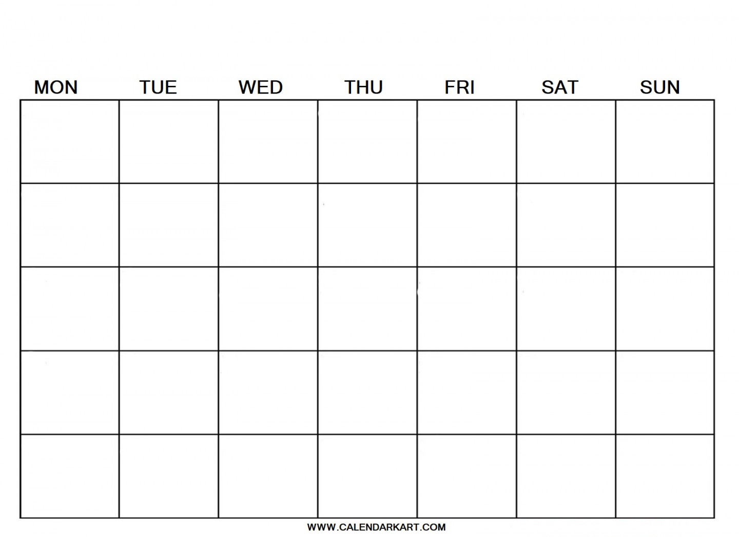 Basic Blank Calendar PDF Monday Start (Typeable PDF) - CalendarKart