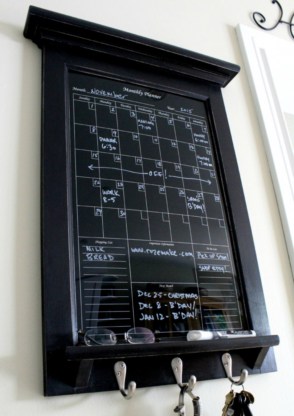 Black Dry Erase Calendar Family Planner Custom Wall Decor for - Etsy