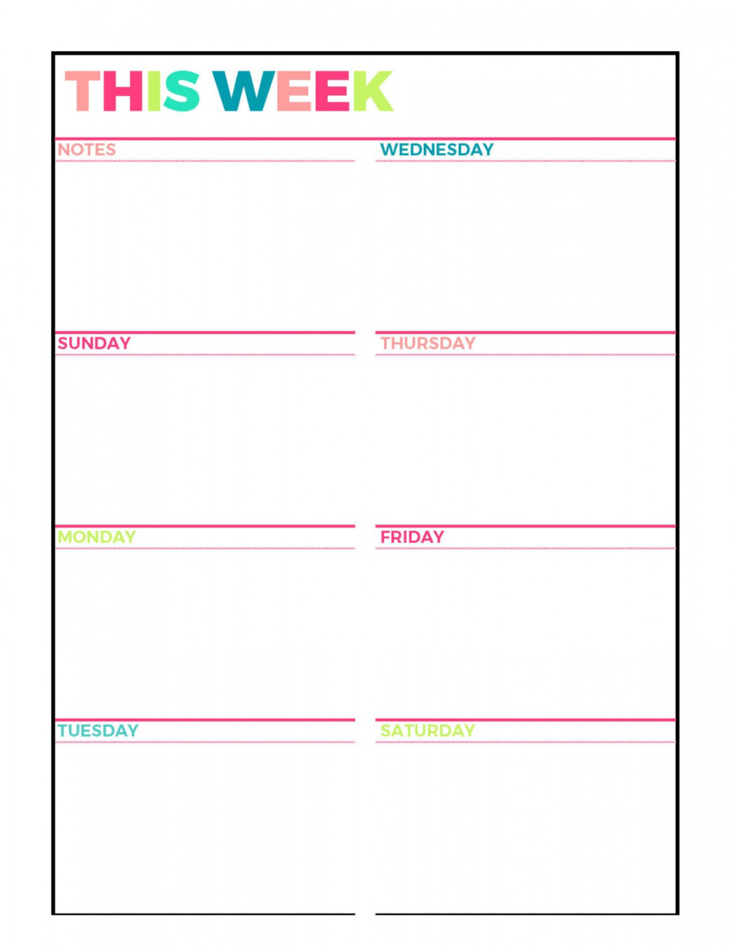 Bright Weekly Planner Printable Week on  Page Undatedletter