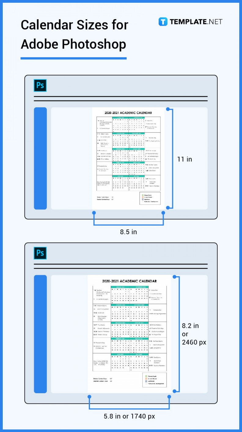 Calendar Size - Dimension, Inches, mm, cms, Pixel