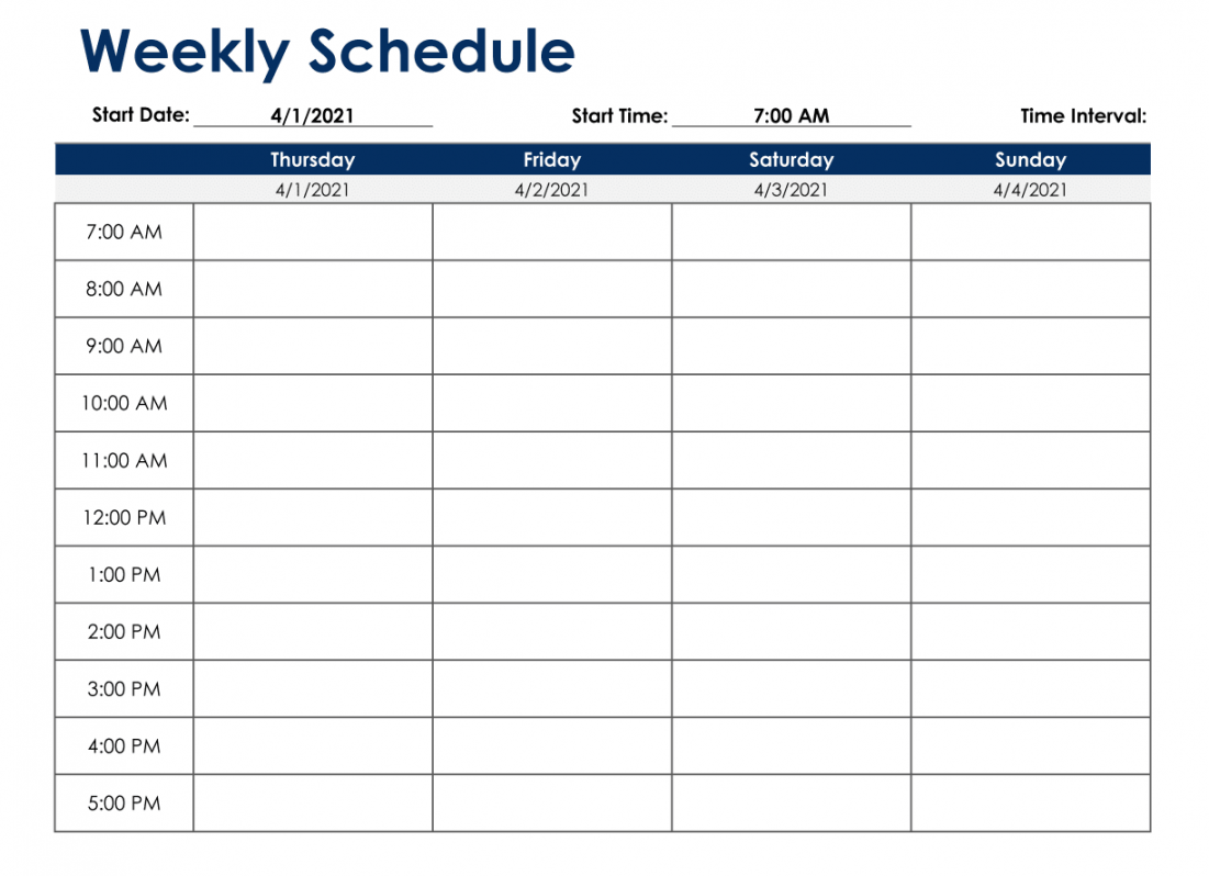 Create a customizable weekly schedule template