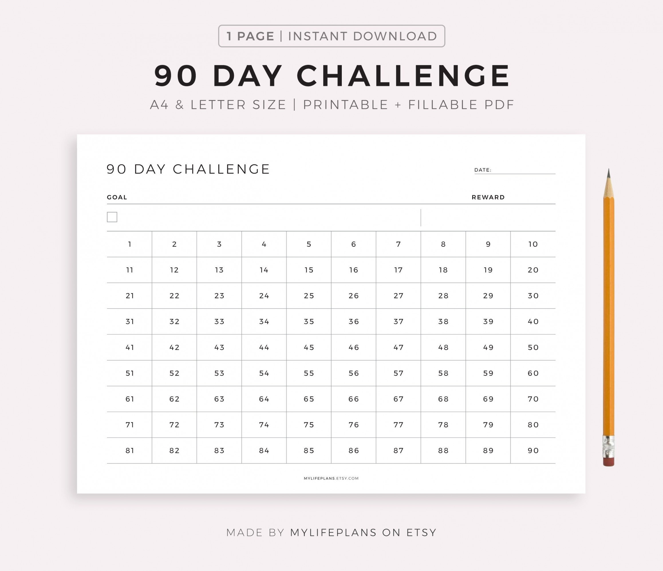 Day Challenge Printable Landscape Goal Setting Progress - Etsy
