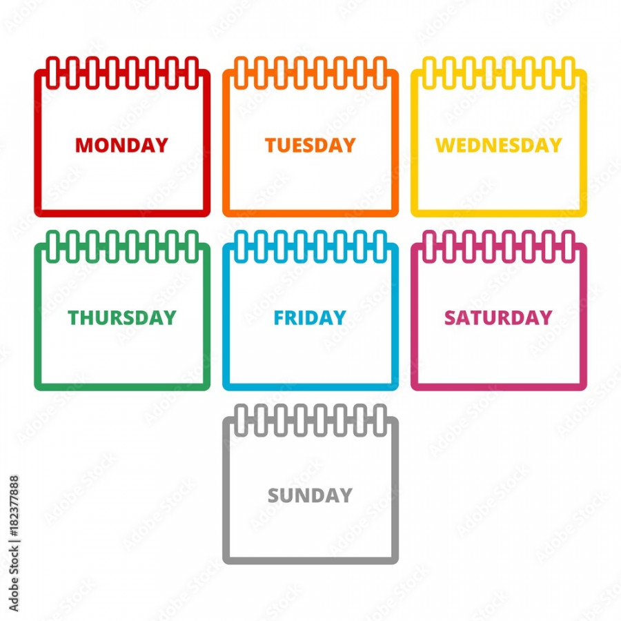 Days of the week, Calendar sheets with the days of the week Stock