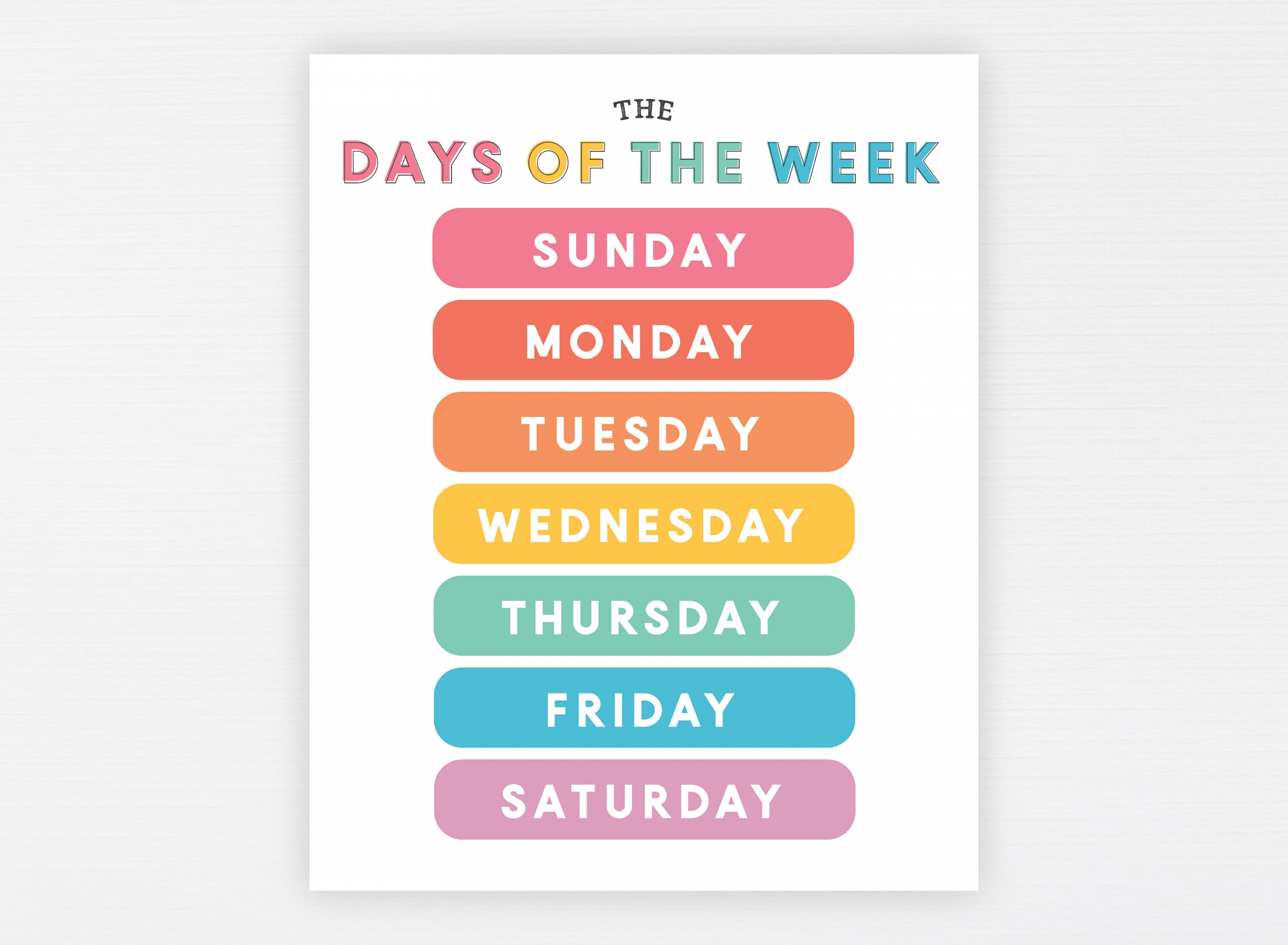 Days of the Week Printable Montessori Education Poster - Etsy