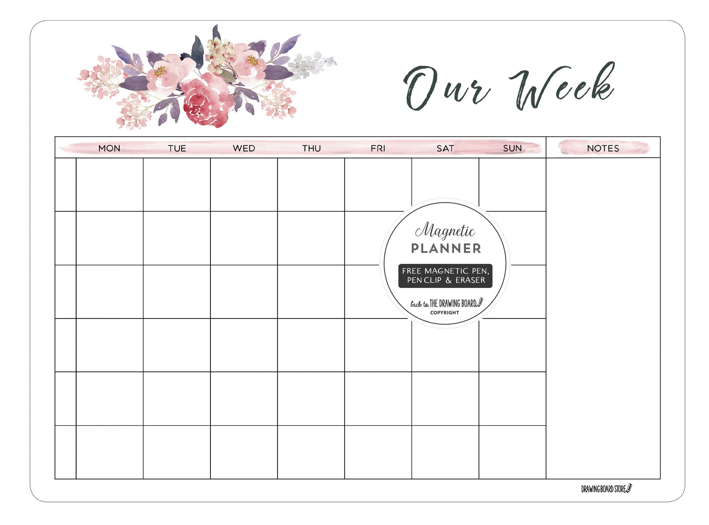 FAMILY PLANNER Peonies Magnetic Fridge Calendar Includes FREE Pen & Eraser