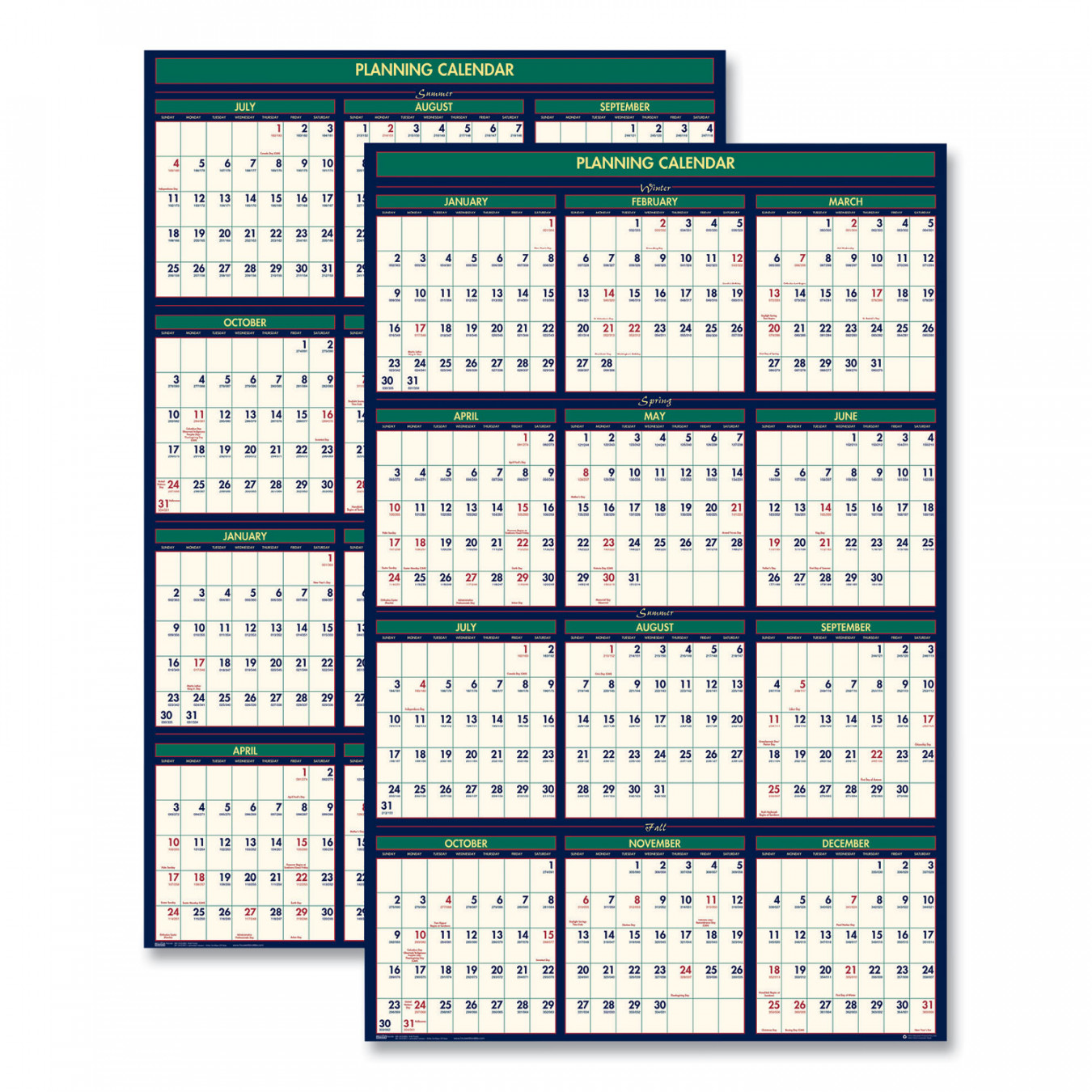 Four Seasons Business/Academic Recycled Wall Calendar,  x , -Month  (July-June): -20, -Month (Jan to Dec): 20
