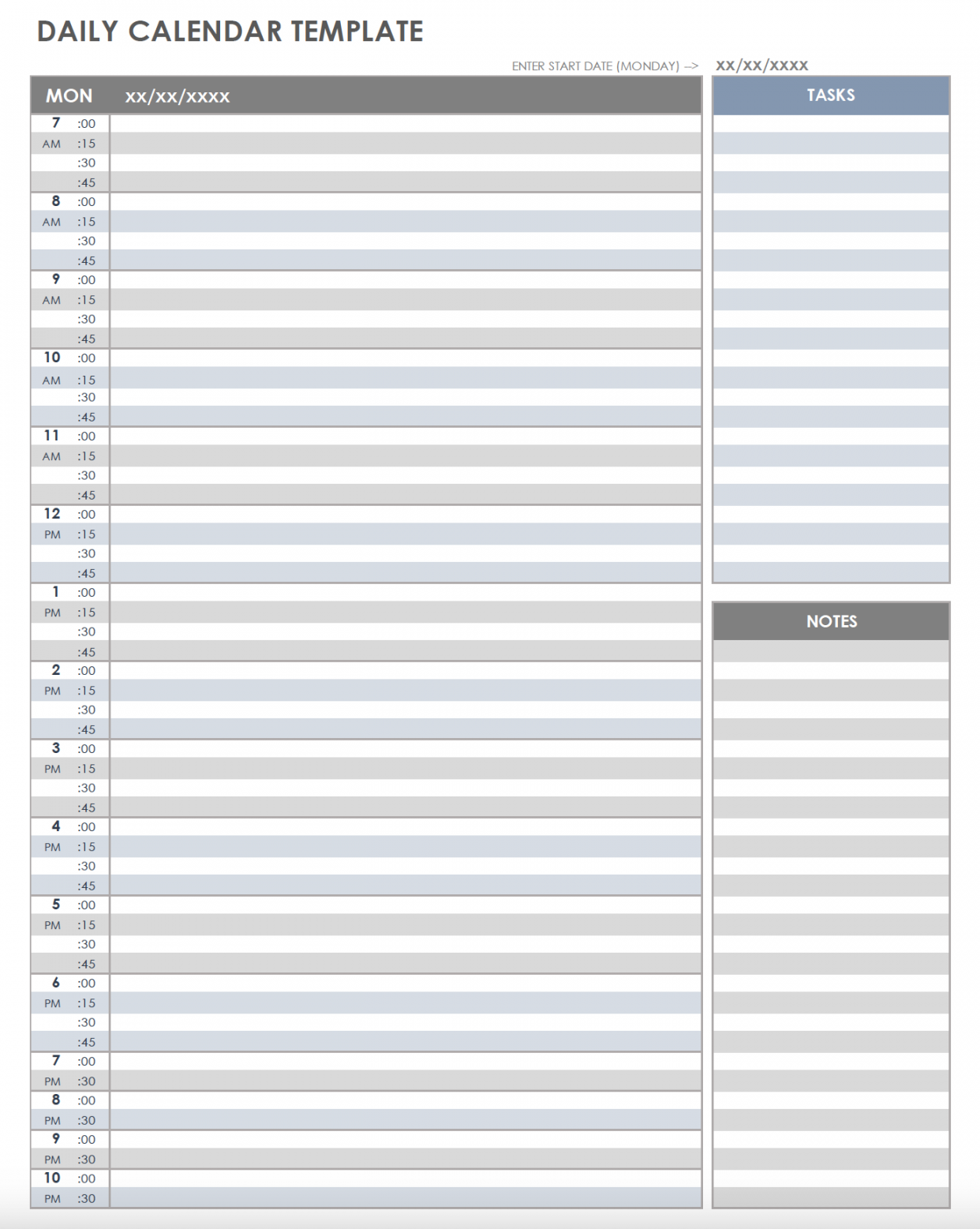 Free printable daily calendar templates smartsheet