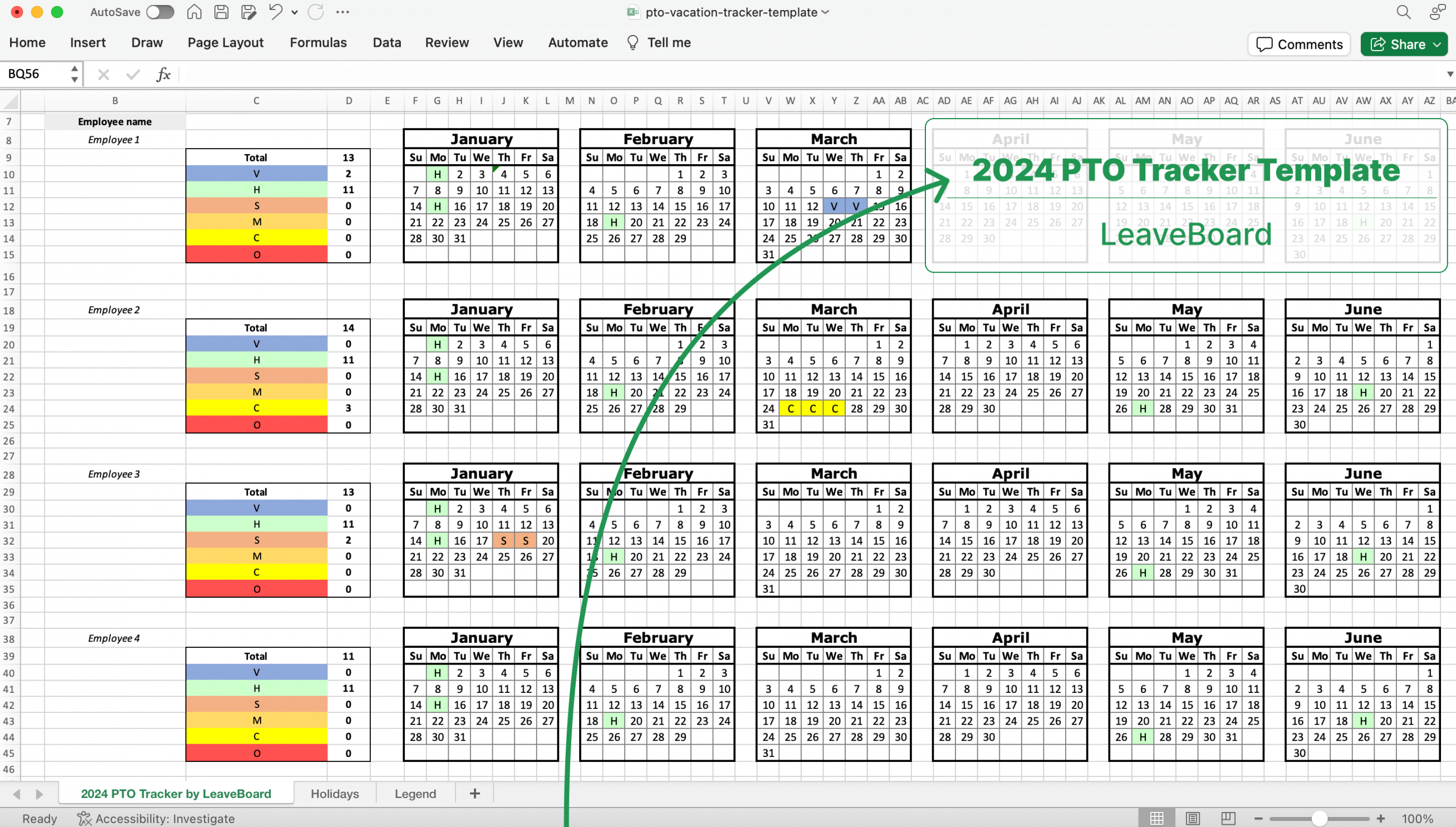 Free pto tracking excel spreadsheet updated for leave board