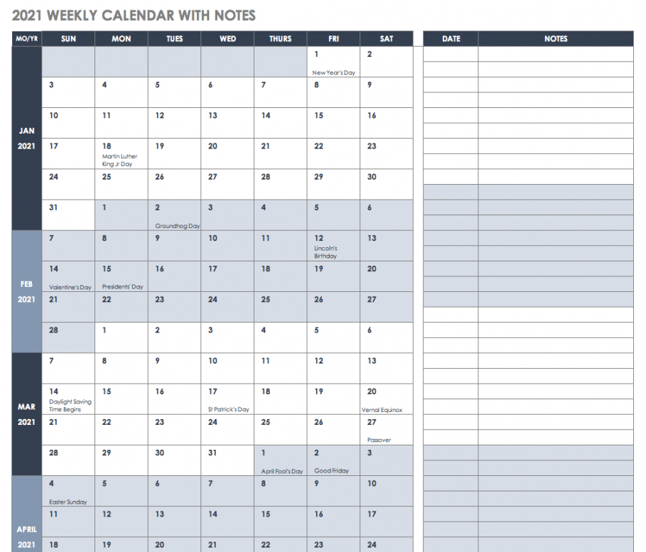 Free Weekly Calendar Templates  Smartsheet