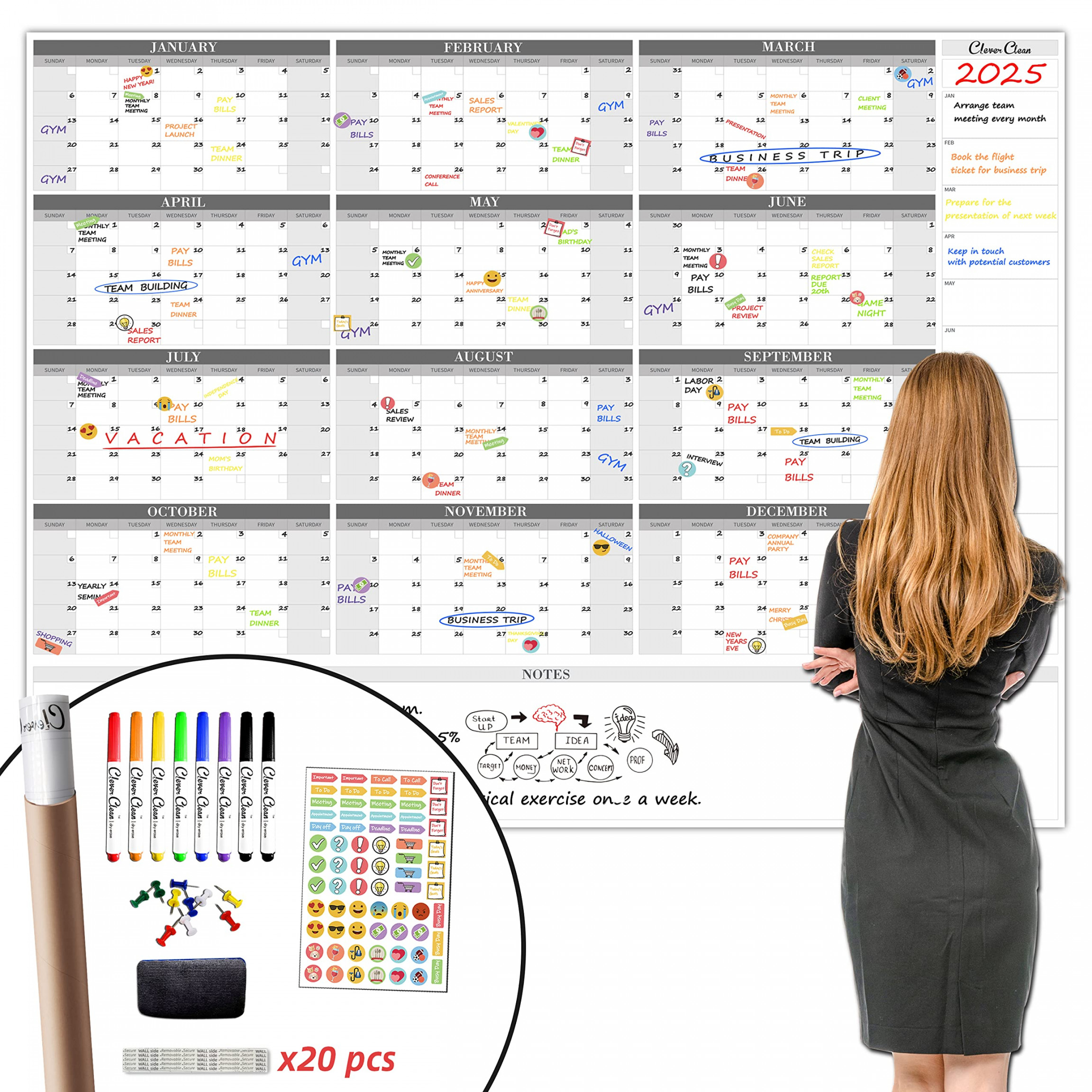 Jumbo Dry Erase Wall Calendar - "x"  Undated Yearly Planner for  Home, Office, School ProjectSee more Jumbo Dry Erase Wall Calendar -  "x"