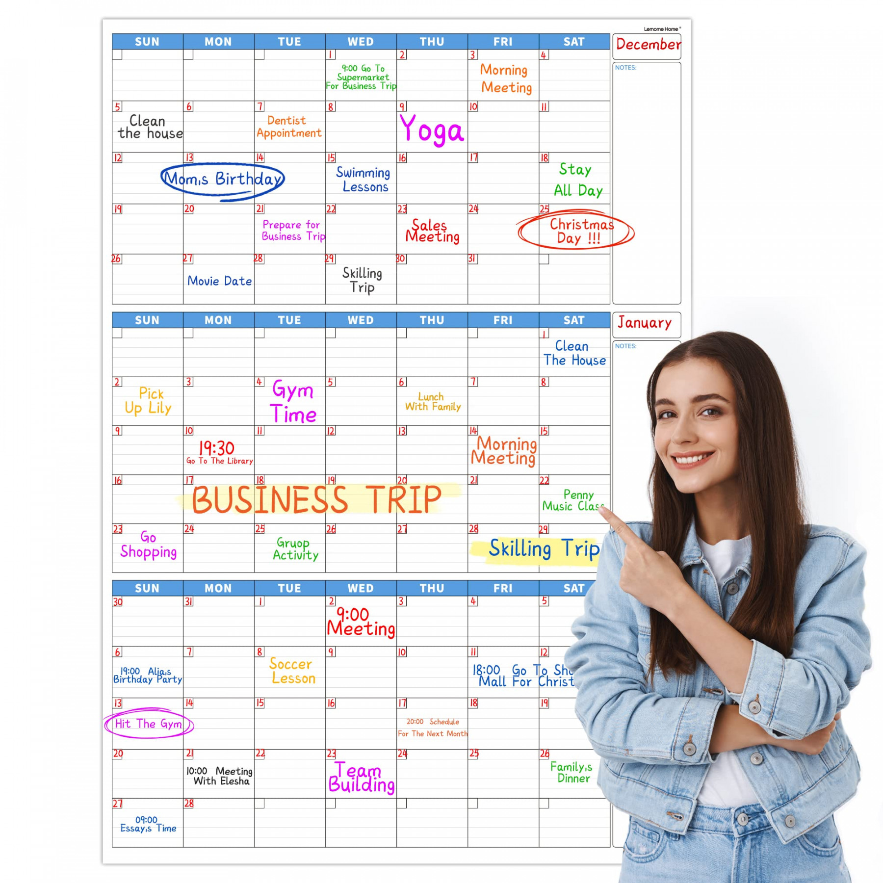 Large Dry Erase Calendar for Wall -  Month Vertical Wall Calendar,