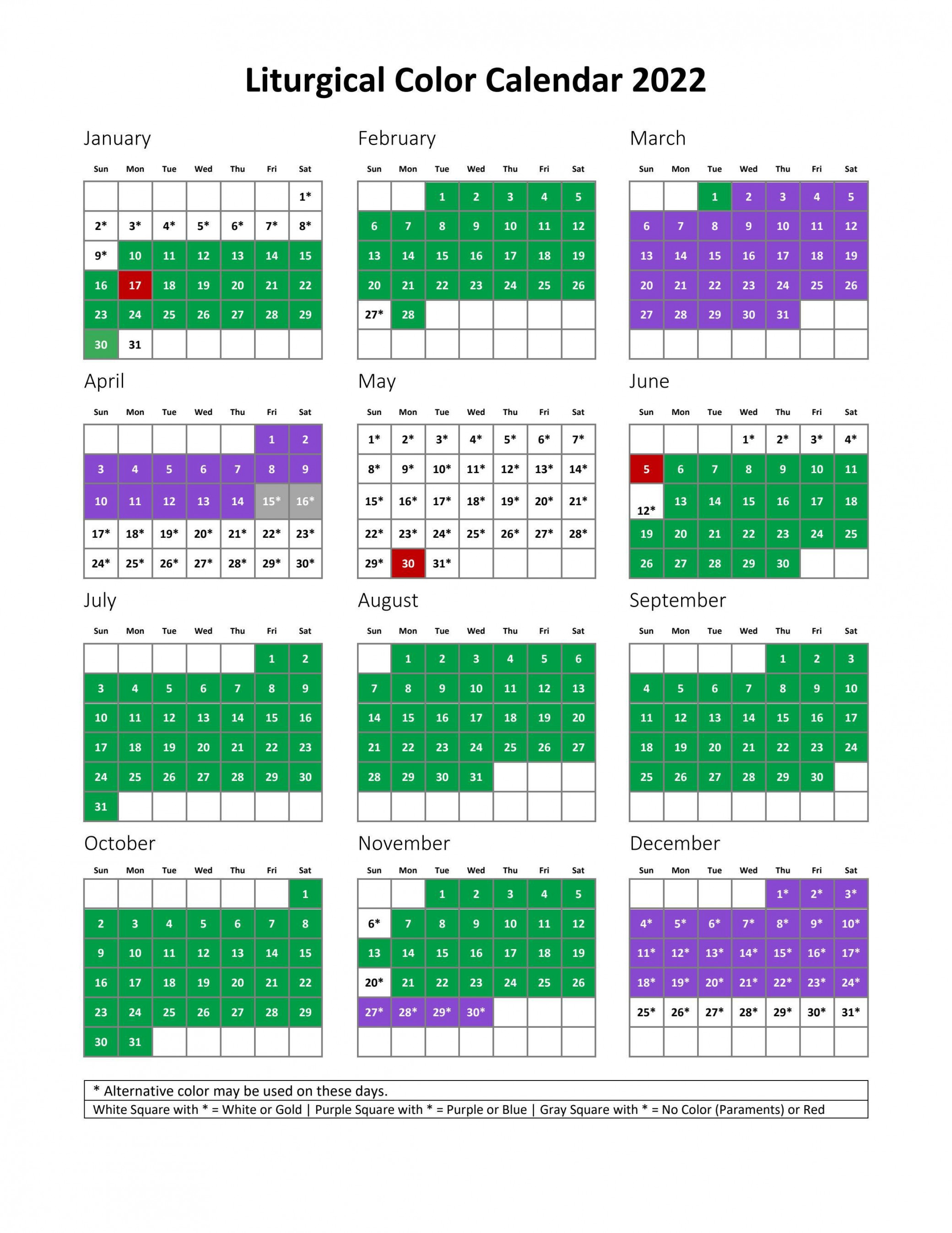 Liturgical color calendar by united methodist publishing