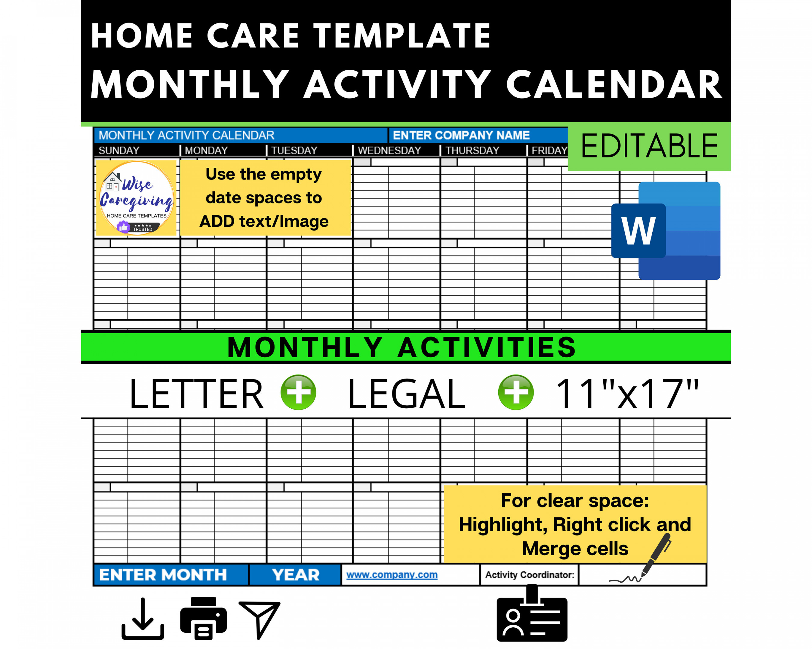 Monthly Activity Calendar Home Care Template Community Event - Etsy