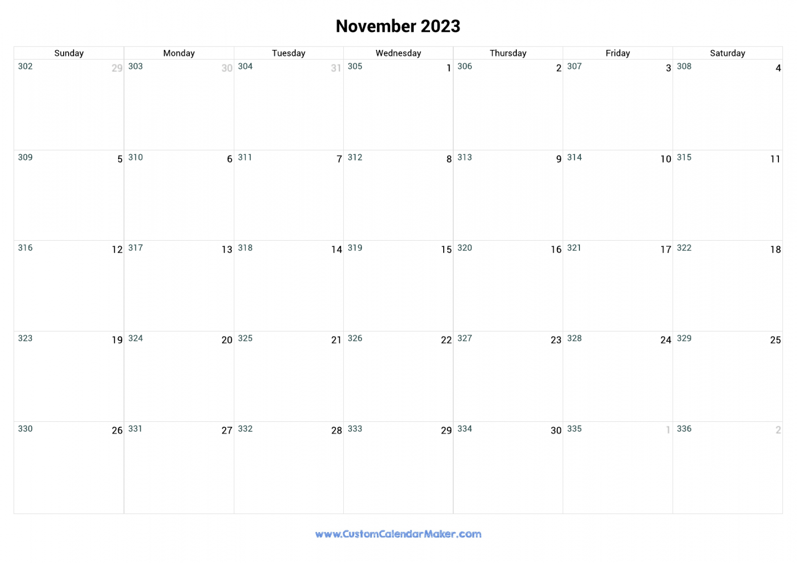November  Day Number Of The Year Calendar