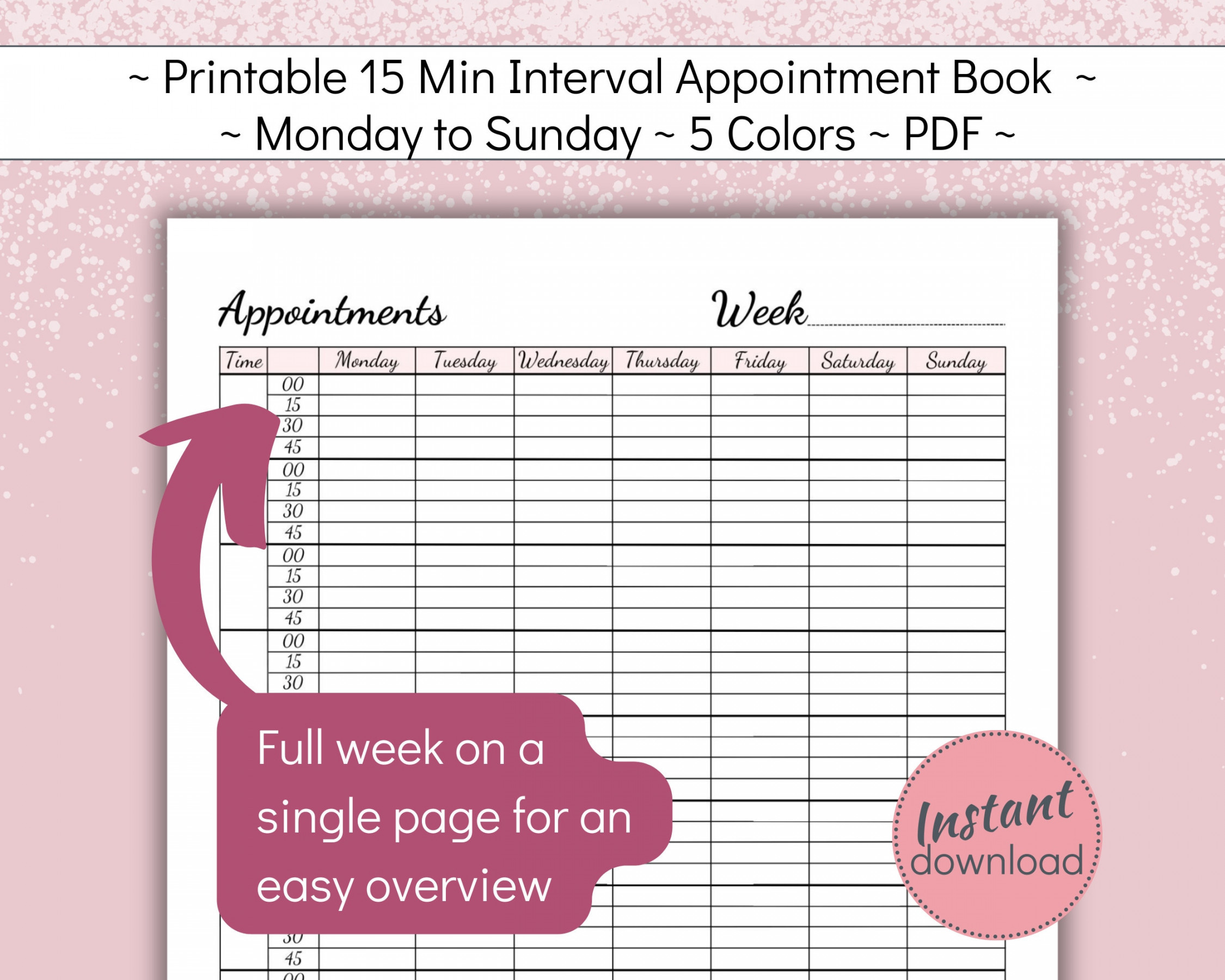 Printable Appointment Book With  Minute Time Slots Weekly - Etsy