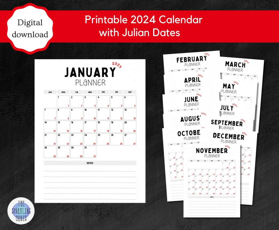 Printable  Monthly Calendar Julian Calendar Military - Etsy