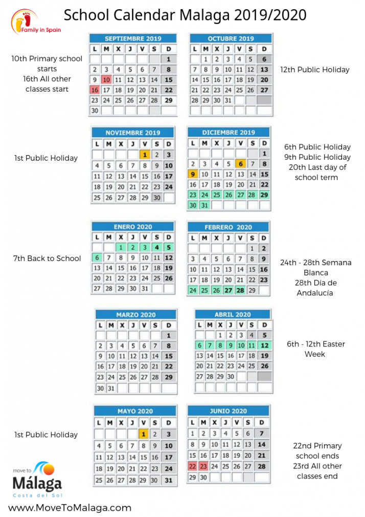 Printable School Calendar Spain  Family Life in Spain