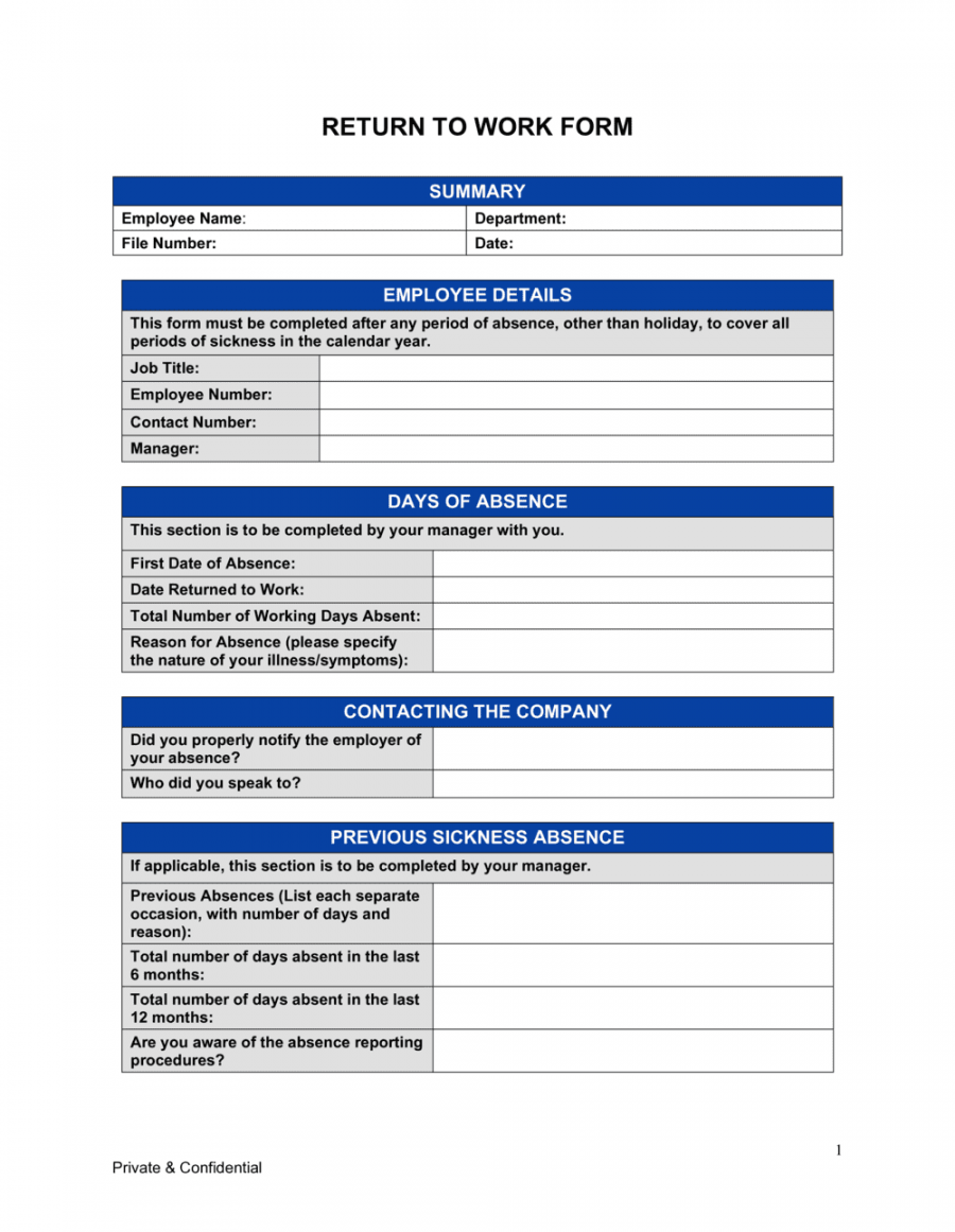 Return To Work Form Template  Business-in-a-Box™