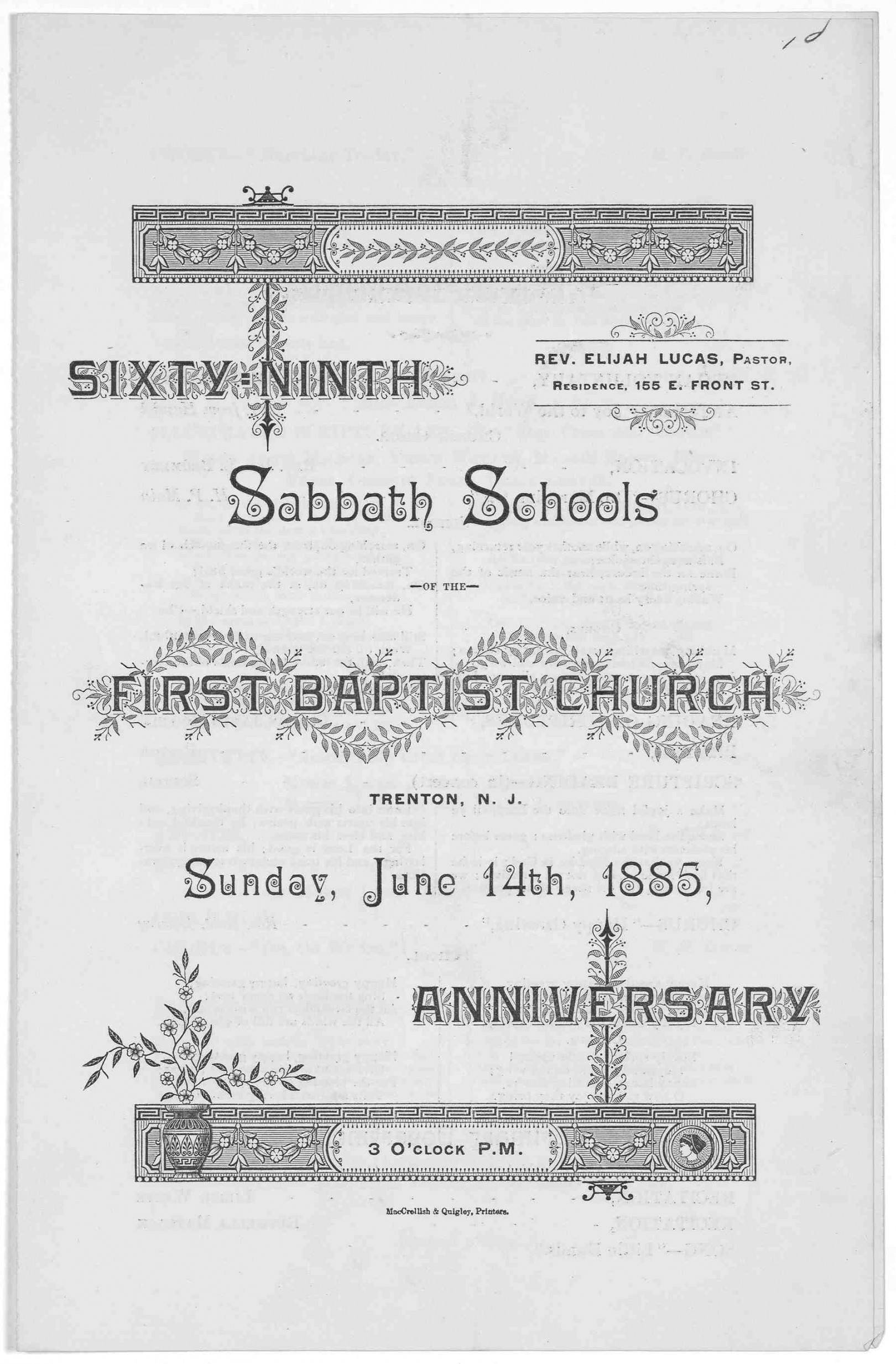 Sixty-ninth Sabbath schools of the First Baptist church